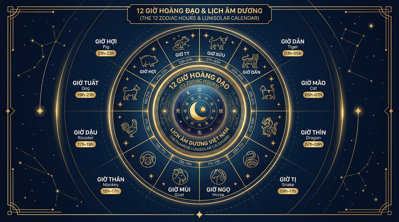 Bảng tra cứu 12 khung giờ hoàng đạo và lịch âm dương