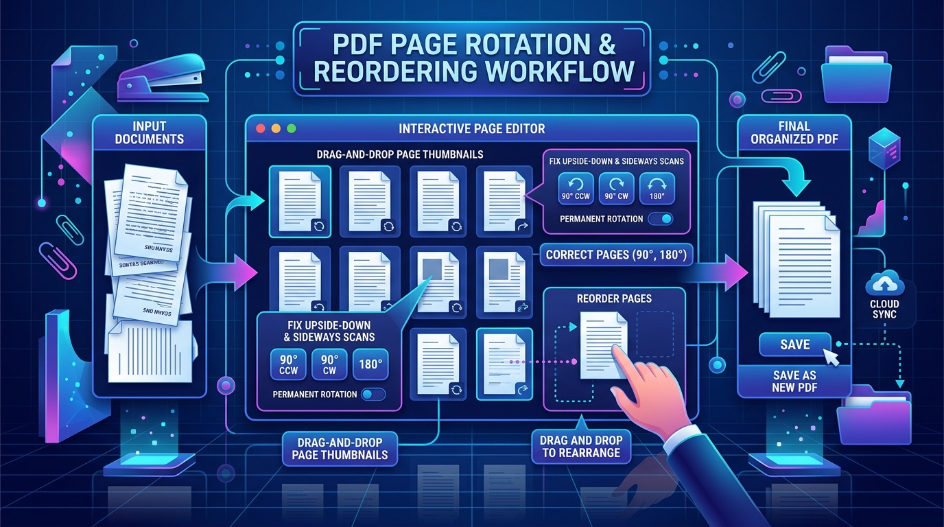 Sơ đồ quy trình xoay và sắp xếp trang PDF vĩnh viễn